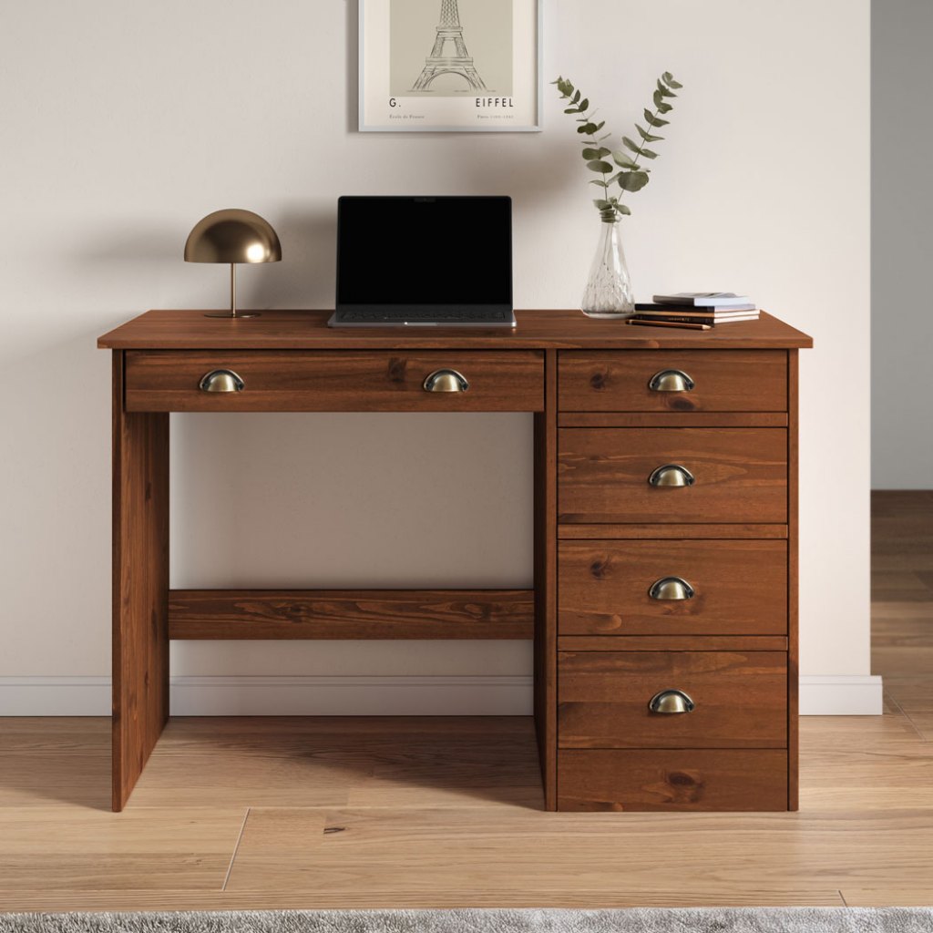 Mesa de Escritório 5 Gavetas 115 cm Home Office Madeira Castanho Lana