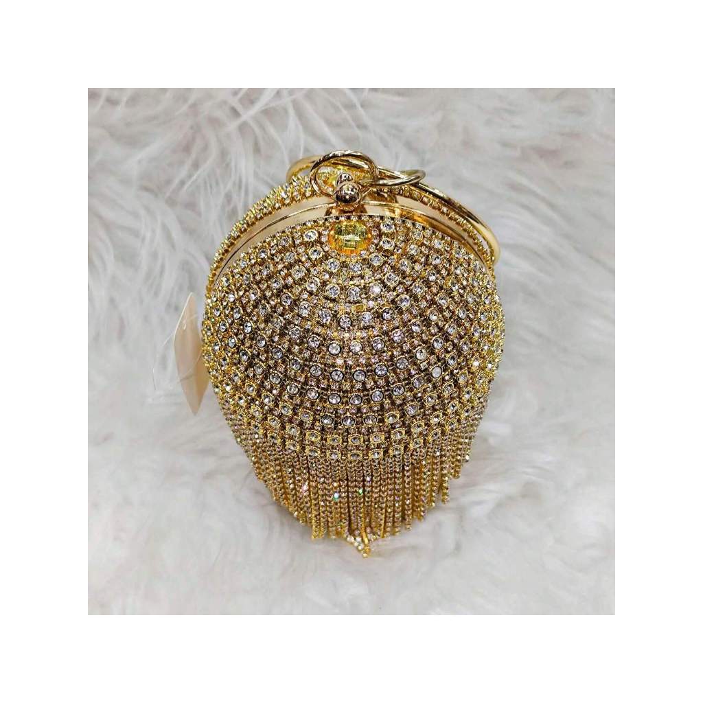 Bolsa de noite com borla redonda de strass cintilante