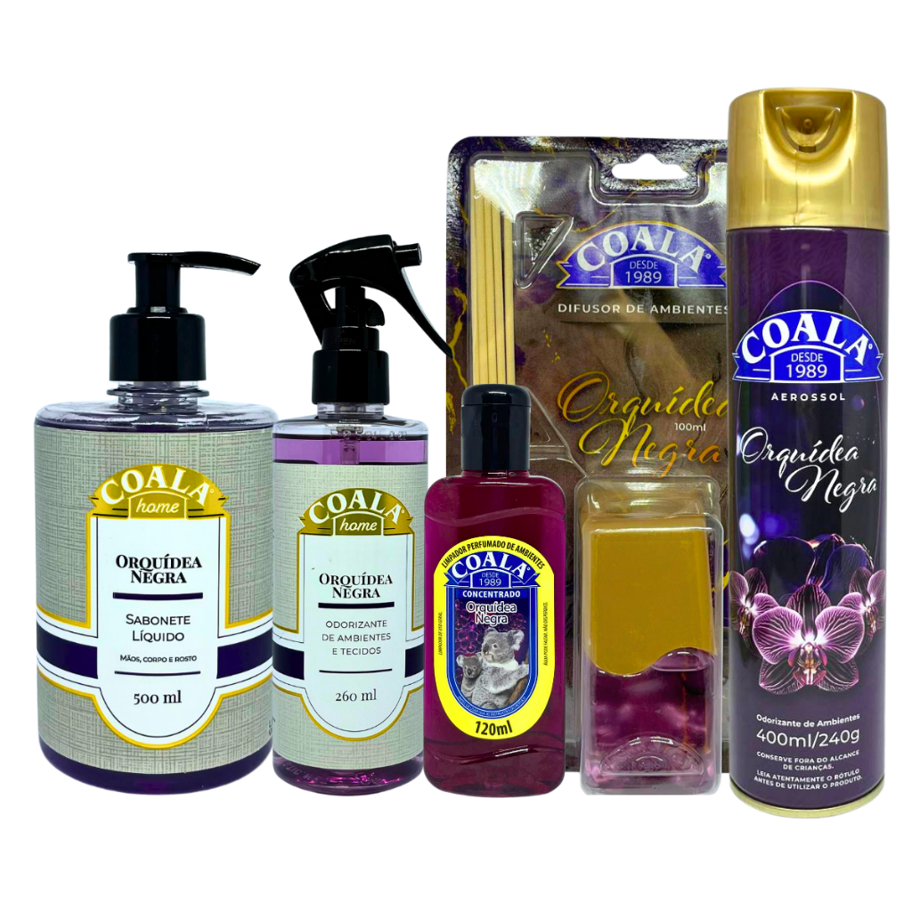 Kit Coala Home Orquídea Negra Linha Completa 5 Peças Difusor, Limpador e Sabonete