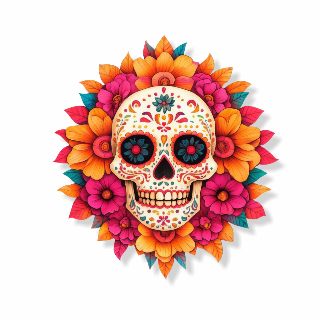 caveira 2 - Adesivo De Parede Caveira Mexicana Florida Enfeite 42cm