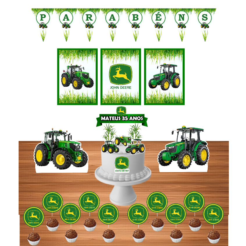 Kit Festa Trator Jonh Deere  38 itens - Festa Pronta - Só um bolinho - Festa em casa - Festa Adulto - Infantil -