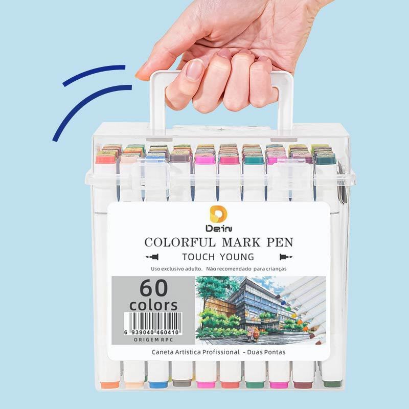 KIT 24/36/48/60/80 Estojo Bolsa Caneta Marcadores TOUCH Com Ponta Dupla Tampa Com NÚMERO DE CORES