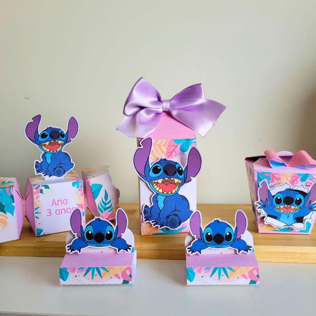 Kit Festa Pegue e Monte Personalizado Stitch – Caixas para Aniversário Infantil - Lembrancinhas Infantil