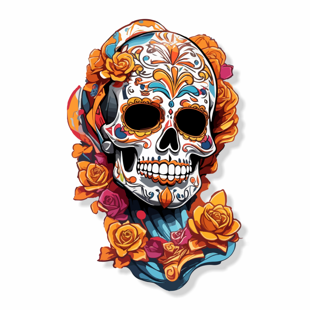 CAVEIRA 03 -Decoração Dia De Los Muertos Adesivo Grande Caveira Mexicana 50cm
