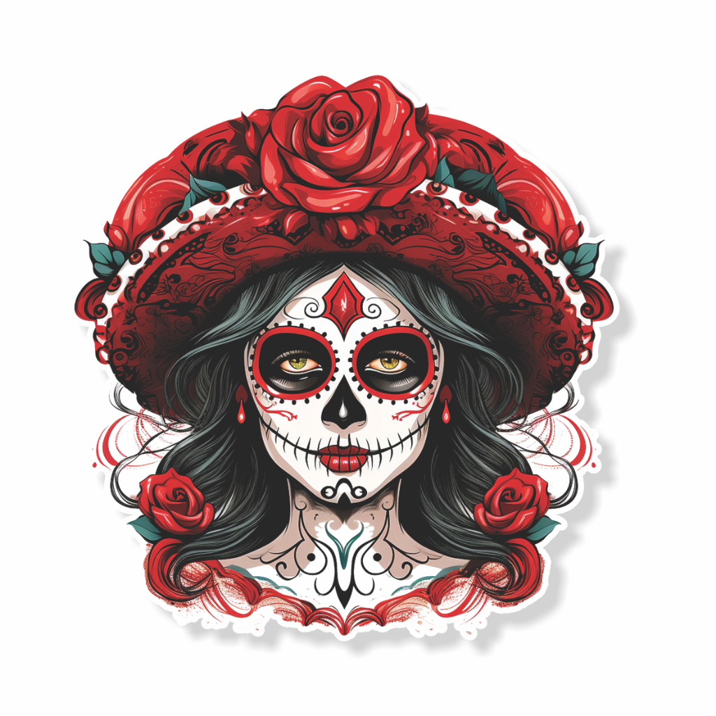 CAVEIRA 5 - Adesivo Caveira Mexicana Colorida Dia Dos Mortos Decoração