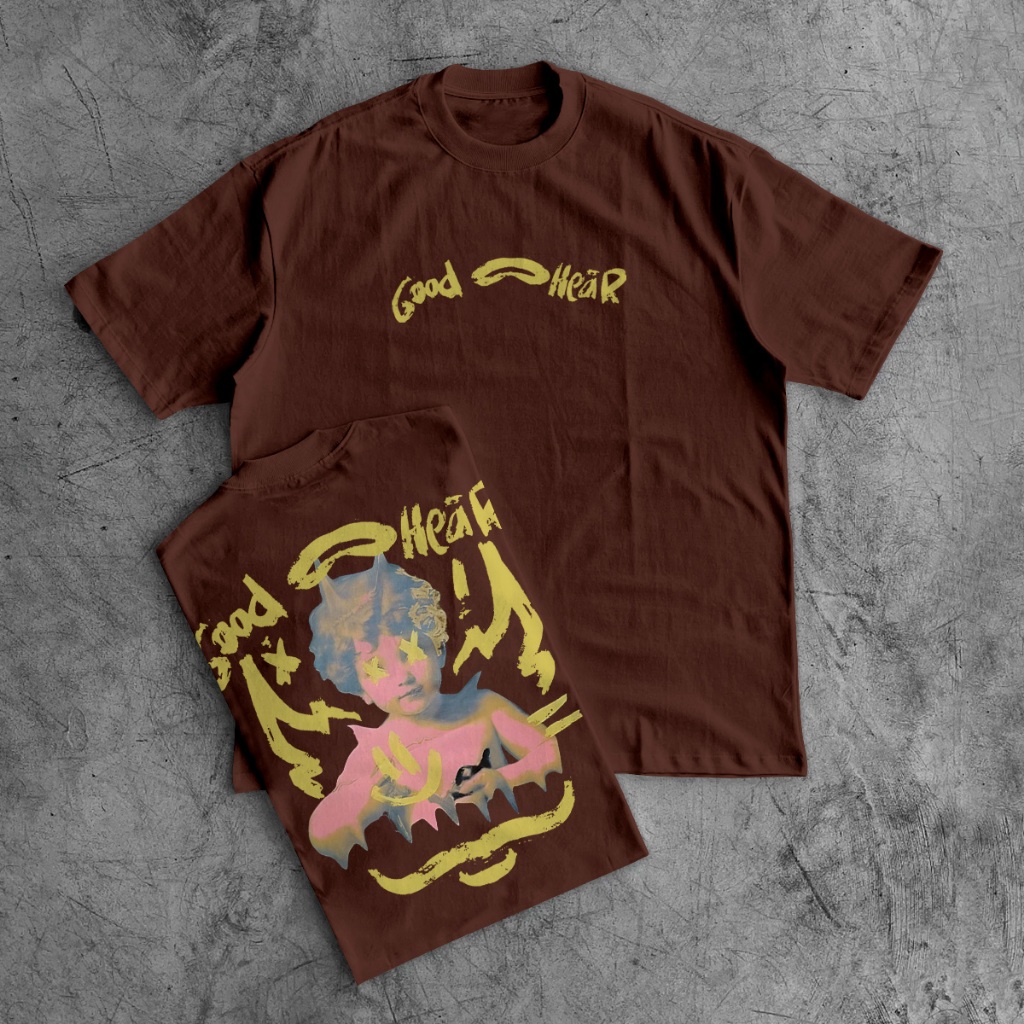 Camiseta Oversized Marrom Unissex Graphic Good Hear Angel Streetwear Camisa 100% Algodão 201
