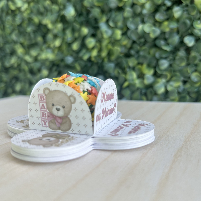 50 Forminhas Personalizadas de Doce Brigadeiro 4 Pétalas Festa, Aniversário Chá Revelação