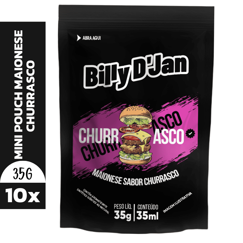 Maionese Temperada Sabor Churrasco Billy D´Jan 35G - 10 Unidades | Lanches Delivery | Hamburguerias | Lanches em Oferta na Shopee