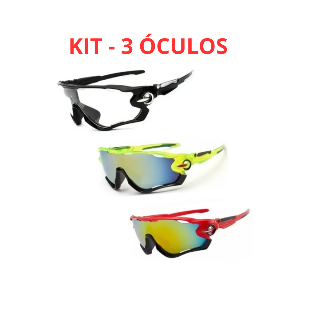 Óculos de Ciclismo Proteção UV 400 MTB Esportivo Espelhado / Bike Corrida Ciclista kit 3pç