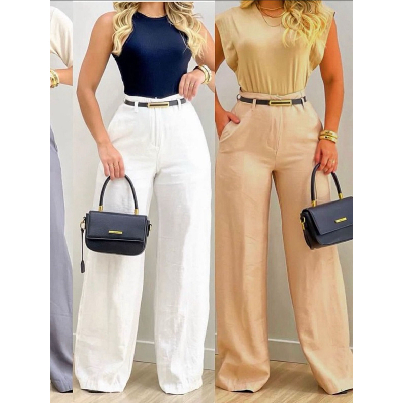 calça pantalona calça fler calça feminina social com cinto promoção