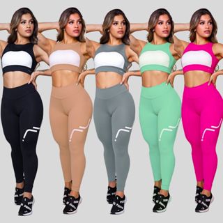 Conjunto Feminino Academia Suplex Poliamida Top Com Abertura e Legging Silk AVA Fitness em Oferta na Shopee