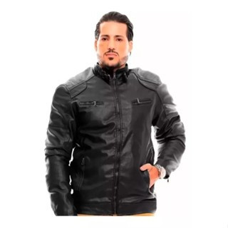 Jaqueta De Couro Masculina Motoqueiro Gola Frio Moto Chuva 2025