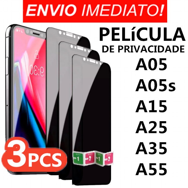 Kit 3 Película de vidro 3D Privacidade Anti Spy Para Samsung A05 A05s A15 A25 A35 A55 em Oferta na Shopee