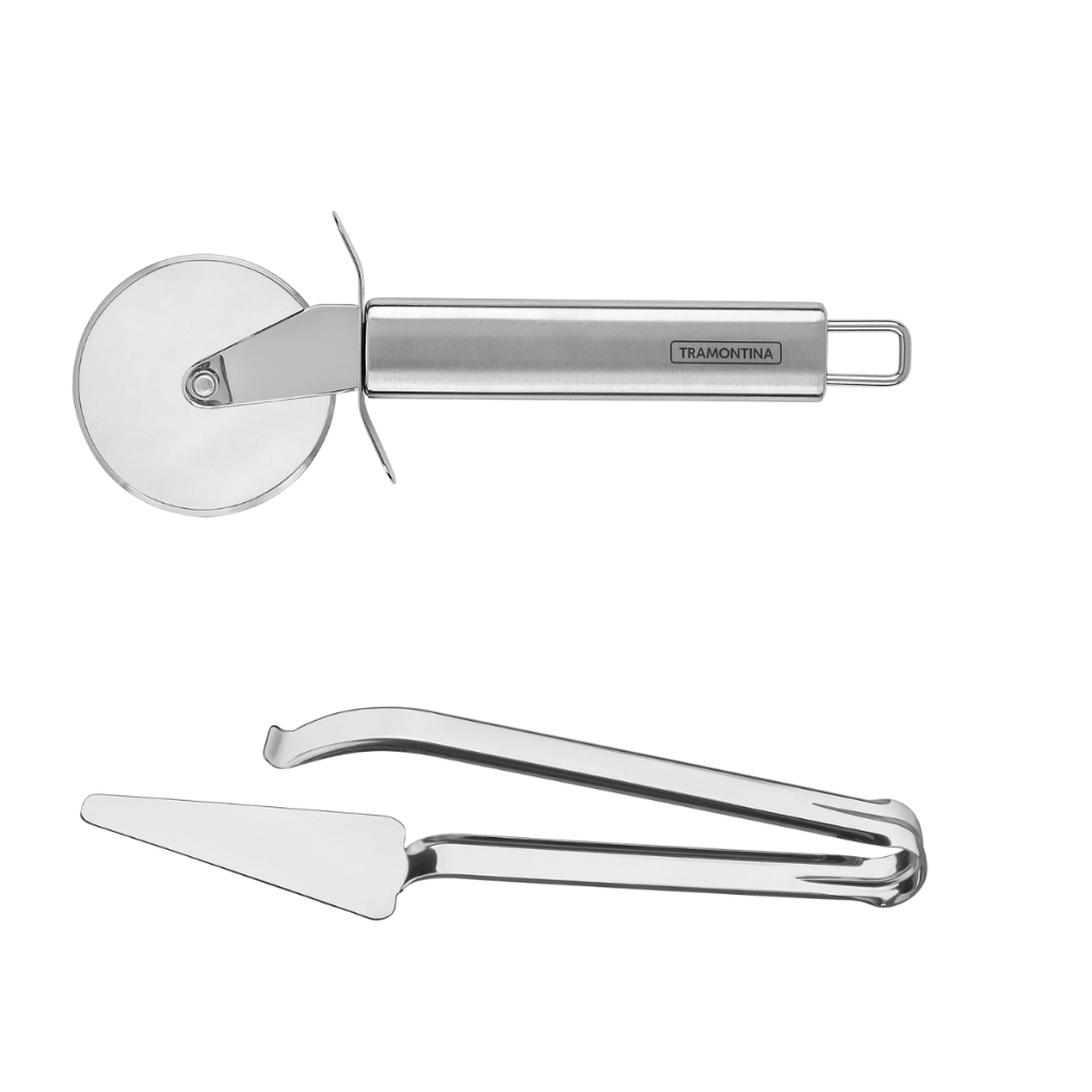 Kit Cortador e Espátula de Pizza Tramontina Aço Inox em Oferta na Shopee