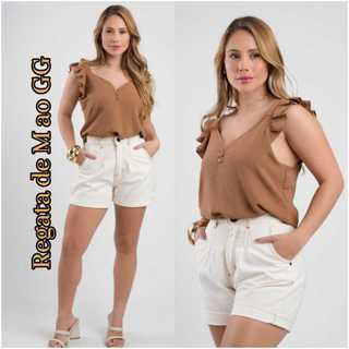 Blusa  Regata Feminina com Babados nas Alças tendência casual Duna