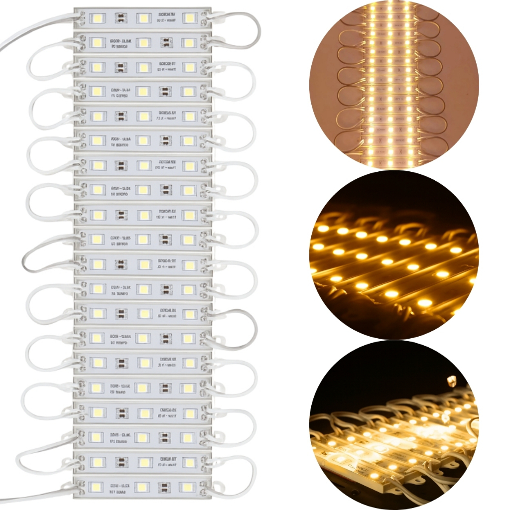 20 Modulo Led Injetado Fita Led 12v 0,75w 3 Leds Branco Quente