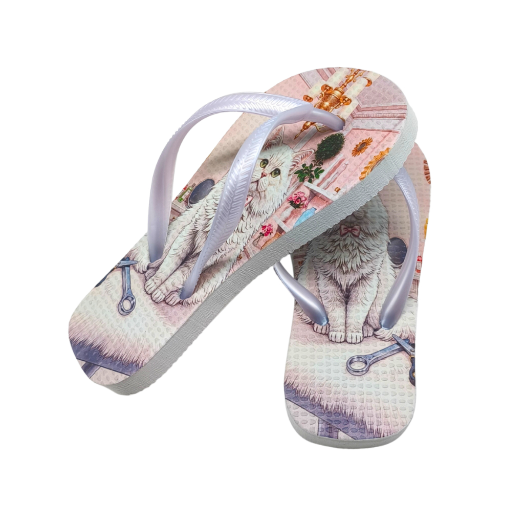 Chinelo de Verão Infantil Feminino Estampado Gatinho Barato Confortável