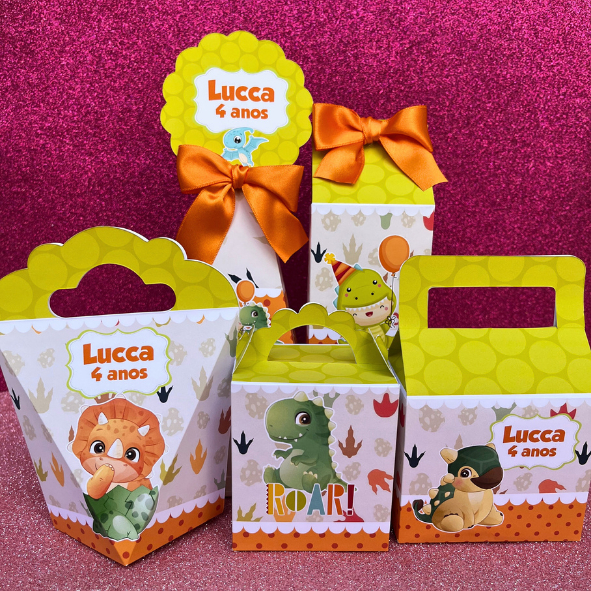 Kit festa caixinhas personalizadas DINO BABY DINOSSAUROS  aniversário (PEGUE E MONTE)