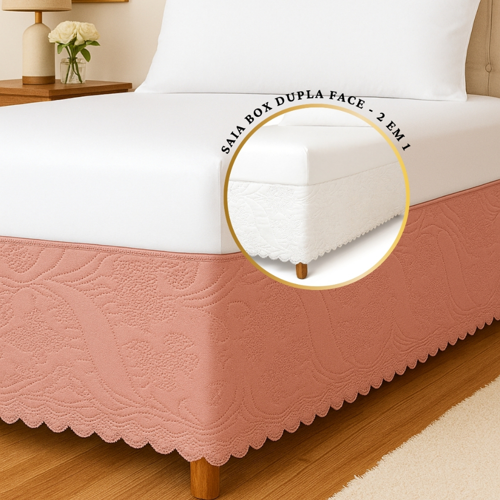 Saia p/ Cama Box Casal Queen Dupla Face Com Duplo Elástico - Decoração Estilo Quarto Conforto