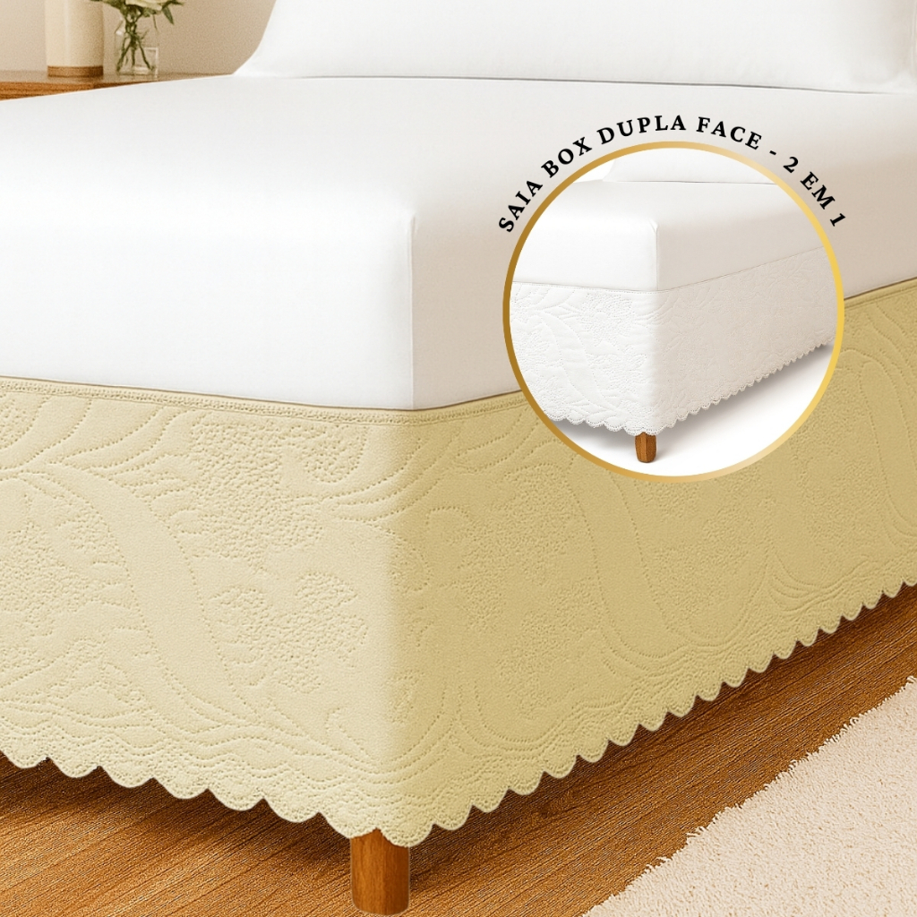 Saia p/ Cama Box Solteiro Dupla Face Com Duplo Elástico - Decoração Estilo Quarto Conforto