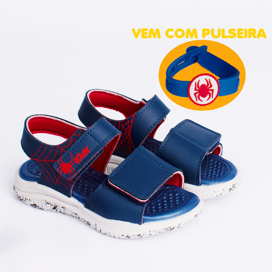 Sandália Papete Infantil Menino Kidy Fly Baby Marinho Aranha Conforto Macia Anatômica 