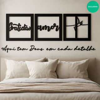 Kit 3 Quadros Decorativos Quarto Amor Fé Gratidão + Frases Variadas Cabeceira Parede Sala em Oferta na Shopee