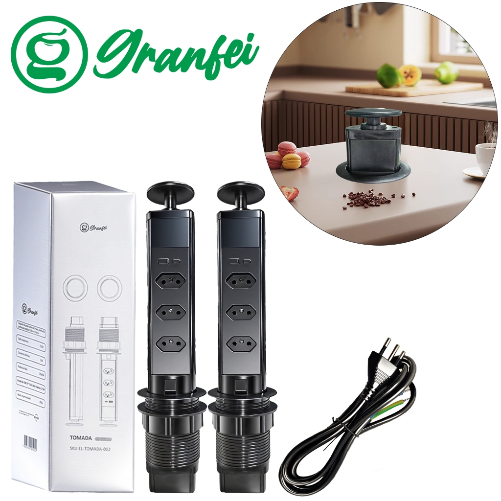 Tomada de Mesa 3 Pinos C/Elevação + USB TIPO-C 5V 10A-20A - Multifuncional  Casa Escritório VENTO2 em Oferta na Shopee