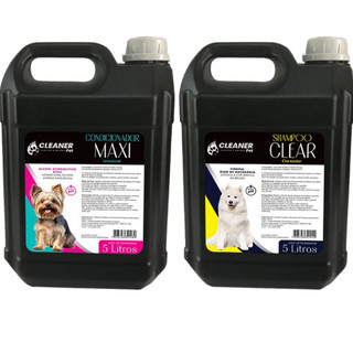 Kit Shampoo Profissional para Cachorro Branqueador 5 Litros + Condicionador 5 Litros Clareador Banho e Tosa UP Clean