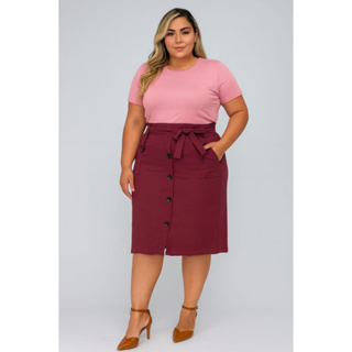 Saia Feminina Midi Plus Size 6 Botões com Laço 48 ao 54 em Oferta na Shopee