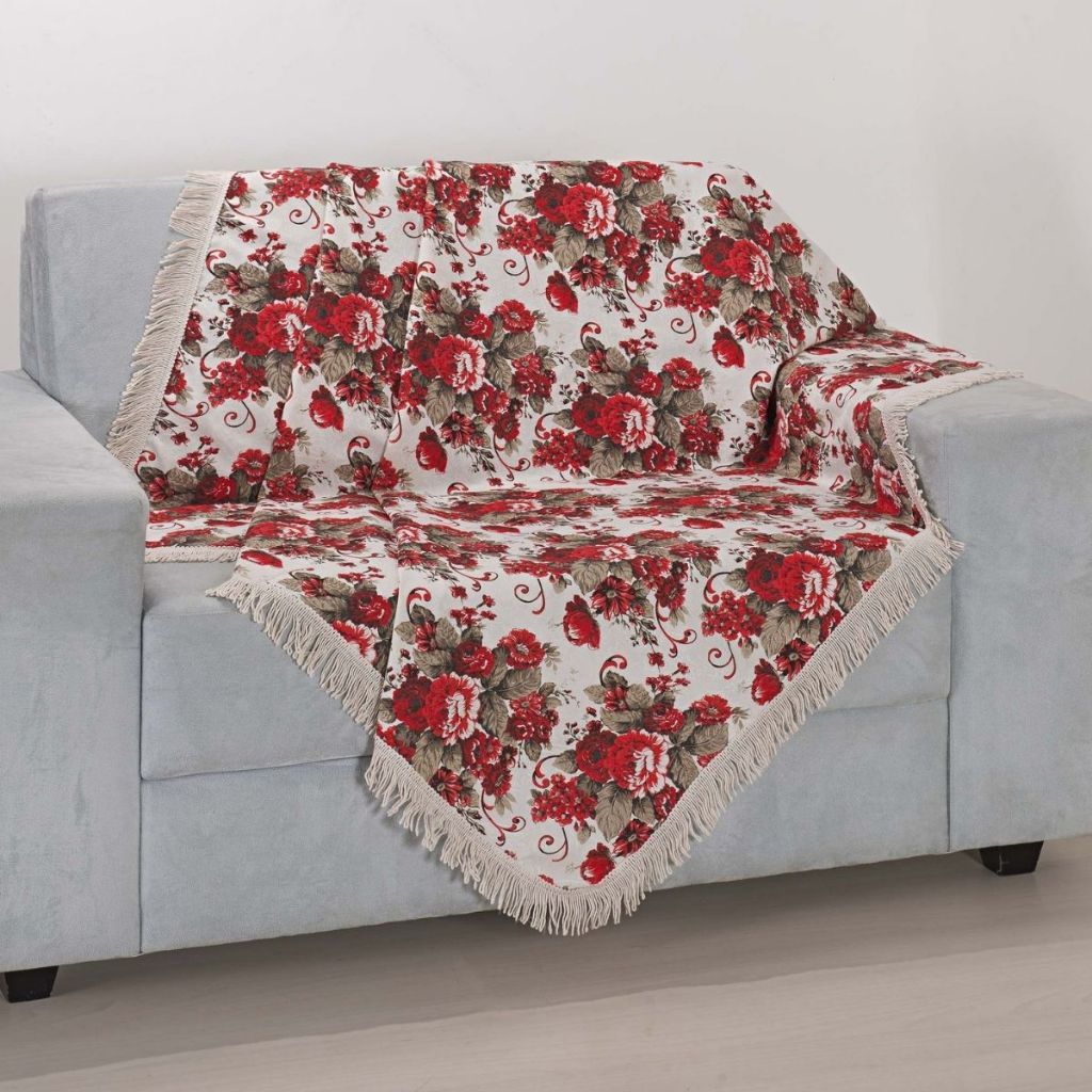 Manta Decorativa Xale 1,50m Sofá Cama Poltrona Jacquard Estampado Floral Geométrico Farm Moderna