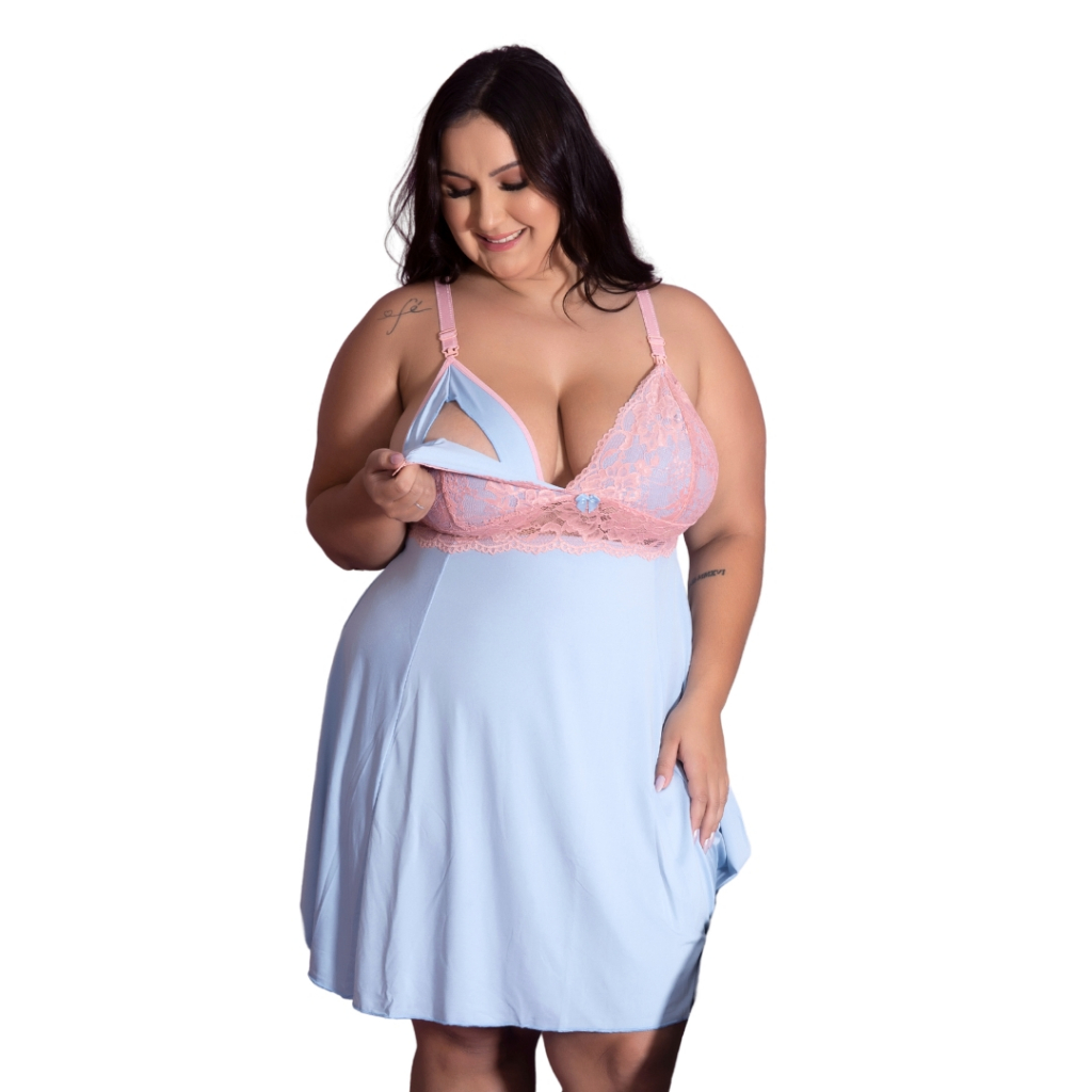 Camisola Plus Size Amamentação Renda Pós Parto Maternidade Tamanho Grande Confortável