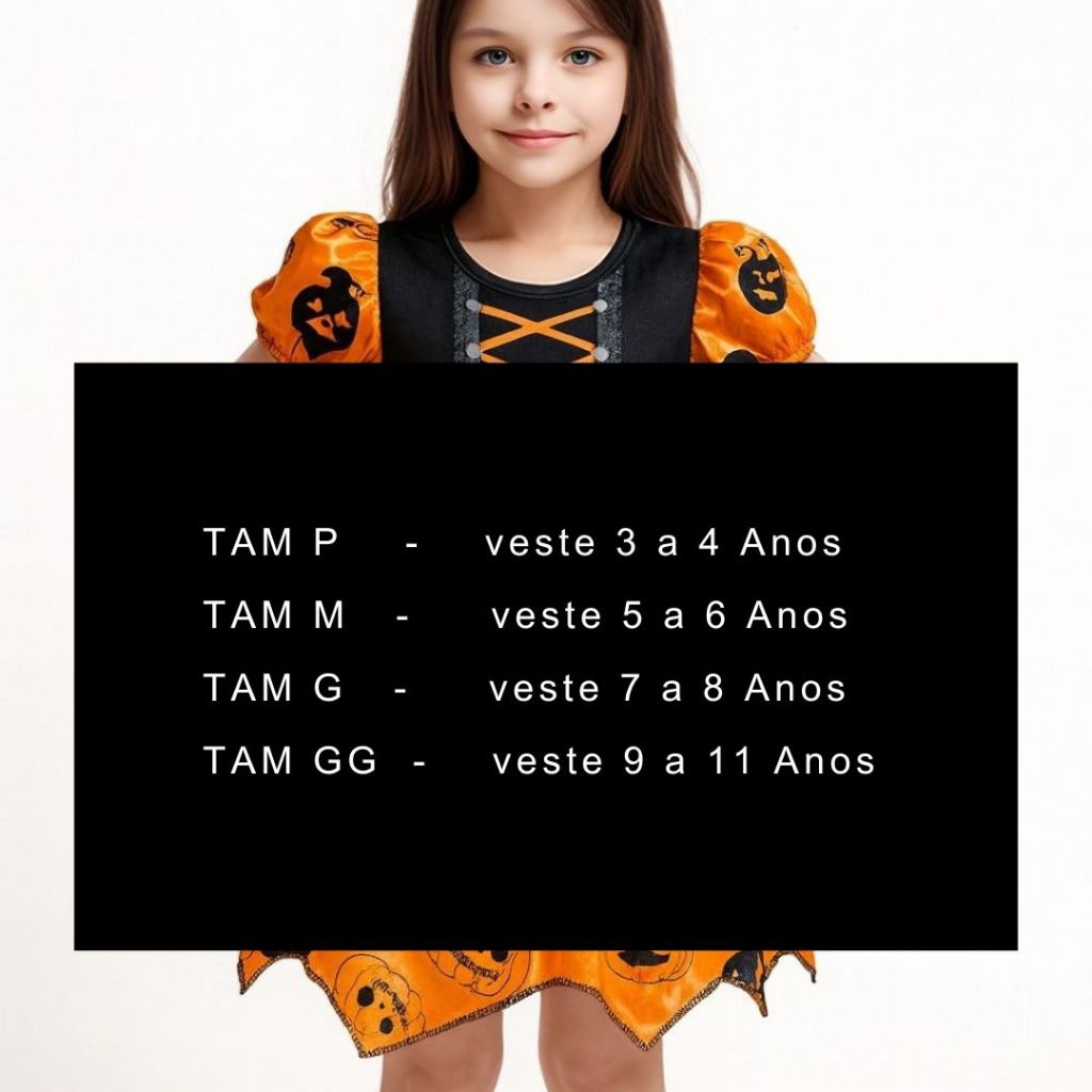 Fantasia Bruxa Menina Abóbora Roupa Bruxinha Laranja Infantil Carnaval Halloween 2025 + Tiara — imagem 2 de 2