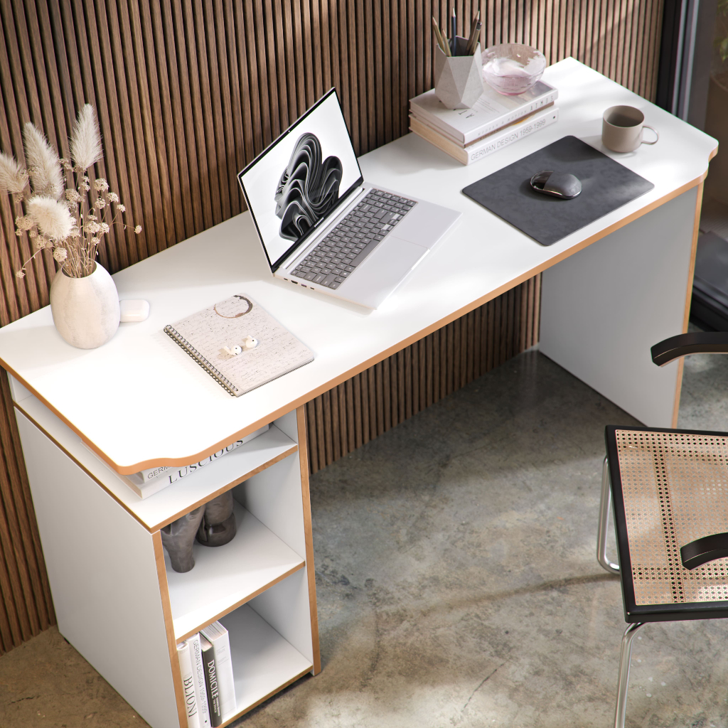 Escrivaninha Athenas Mesa de Escritório em MDP/MDF com Nichos 115cm – Moderna e Funcional em Oferta na Shopee