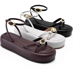 Sandália Feminina Lumiss Flatform Confortável Fivelas Dourada Tiras Finas