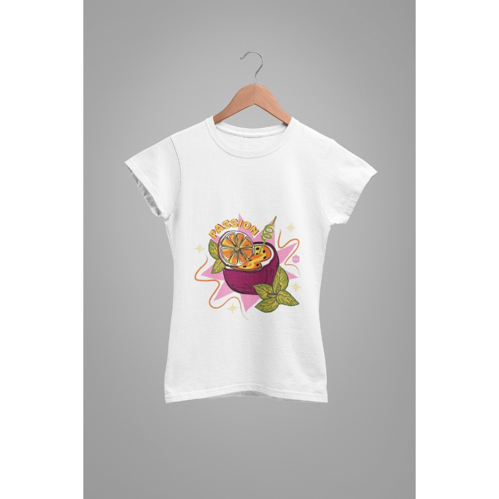 Baby Tee Y2K Feminina- Estampa Coco Maracuja, Conforto Elástico e Versátil para Primavera/Verão/Outono