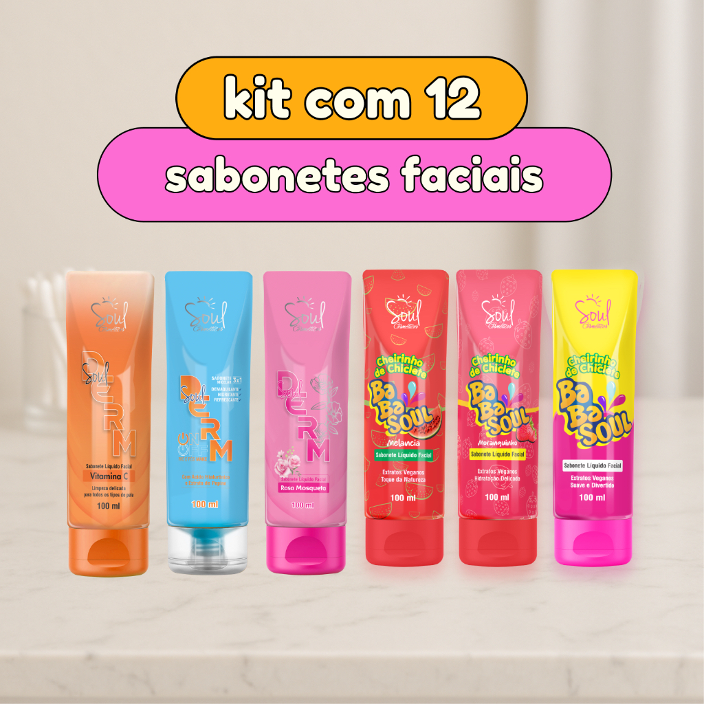 KIT C/12 SABONETE LÍQUIDO FACIAL SOUL DERM/BABASOUL SOUL COSMÉTICOS NOVA SKIN CARE