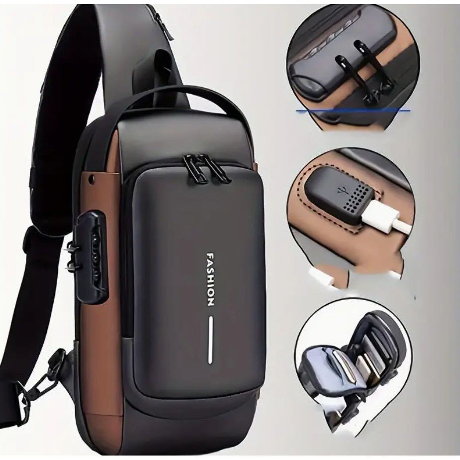 Mochila De Peito Masculina À Prova D'água De Trava De Código Antifurto Com Usb Alta Qualidade em Oferta na Shopee