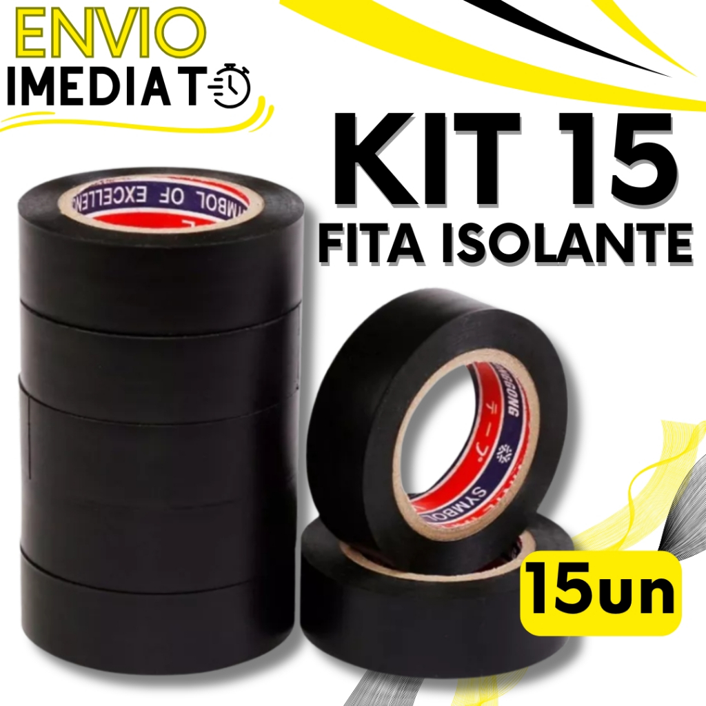 KIT Jogo 15 Fitas Isolante Antichama PVC Preta Para Eletricista Fios Cabos Elétricos Uso Geral Domestico e Industrial