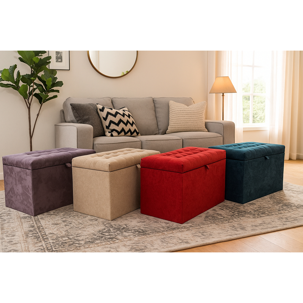 Puff Baú Decorativo Estofado C/pistão á gás 68 cm 100% MDF em Oferta na Shopee