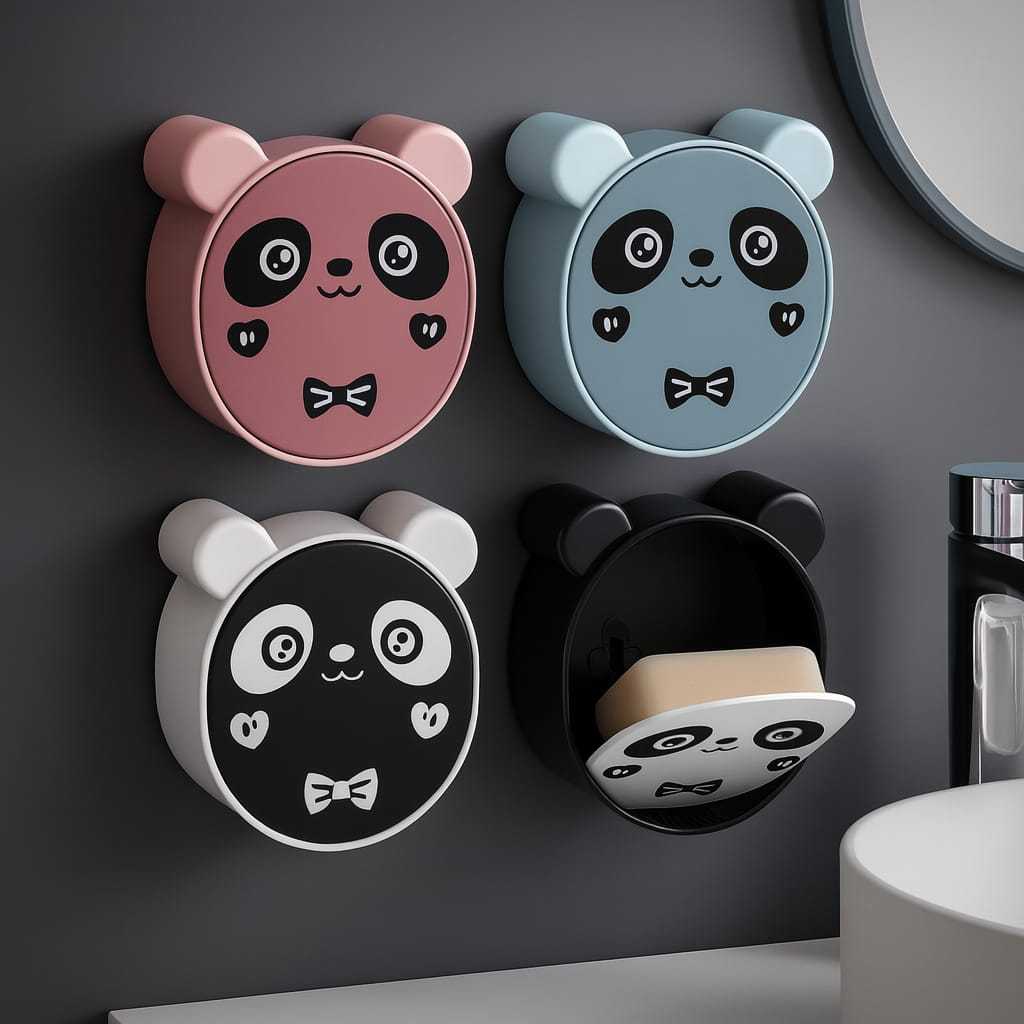Porta Sabonete Saboneteira Parede Sem Furos Decorativa Formato Urso Panda Cores Diversas Com Gancho Otima Qualidade em Oferta na Shopee