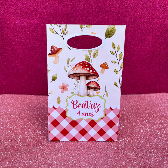 Sacolinha personalizada para lembrançinha de aniversário COGUMELOS BOSQUE ENCANTADO  (PEGUE E MONTE)