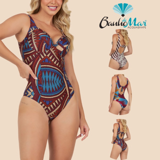 Maio Banho de Mar de Alta Compressao Com Bojo Estampado Efeito Zero Barriga Modela Reduz Moda Praia em Oferta na Shopee