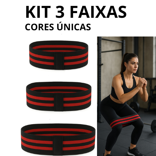 KIT  3 Hip Bands Elastico Forte - Faixas Elastica - Mini Band de Três Intensidades Confortavel.
