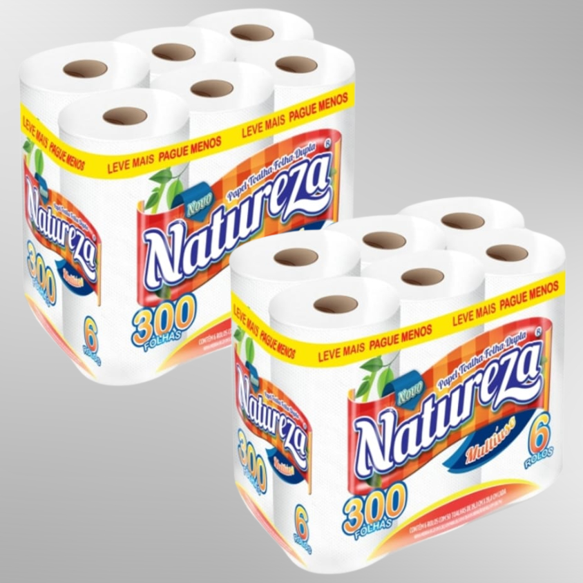 Papel Toalha Cozinha Natureza Folha Dupla 2 Pacotes C/ 6 Rolos cada