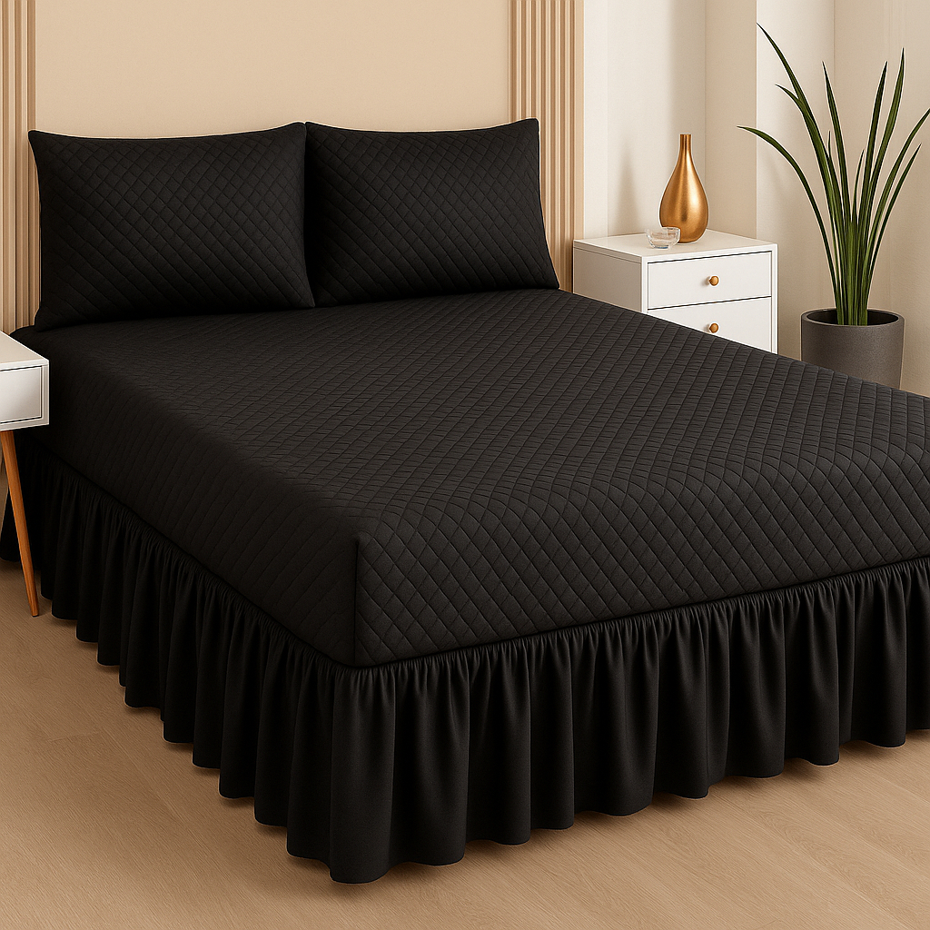 Kit Capa Protetor de Colchão King Impermeável 2 Protetor Travesseiro Saia Box Elástico Ajustável Cama Completa
