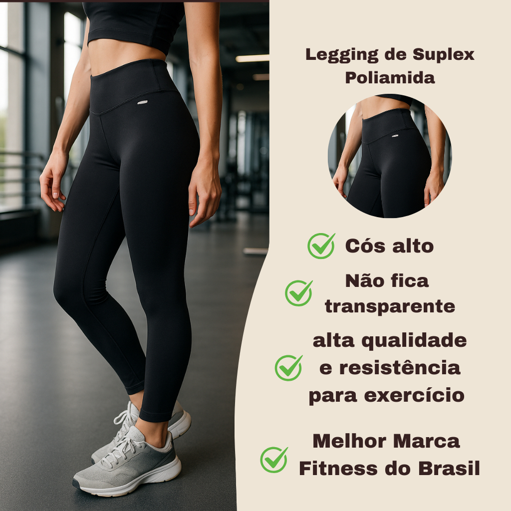 Legging Suplex Poliamida Cós Alto Feminina Academia Fitness Não Transparente