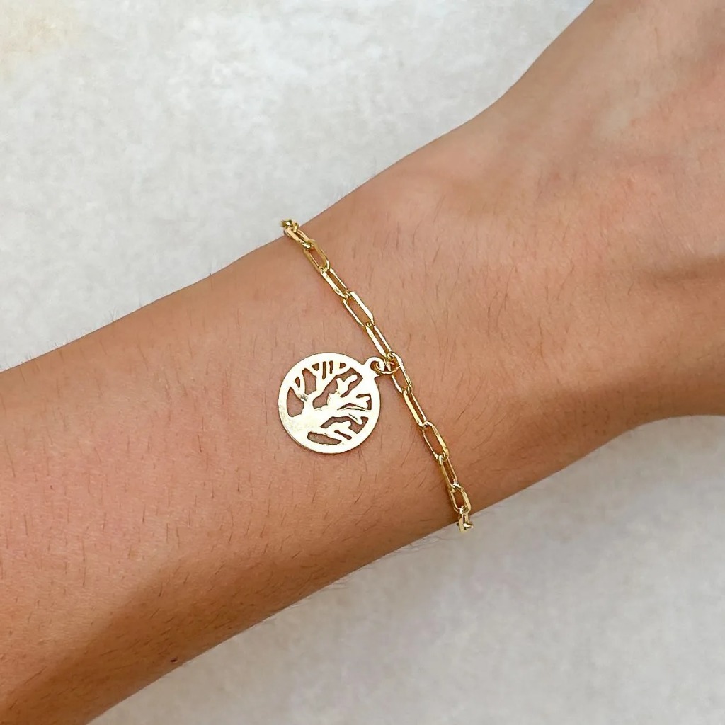 [ SEMI JOIA ] Pulseira Feminina Árvore da Vida Delicada (21cm) Banhado a Ouro 18k Anti Alérgico