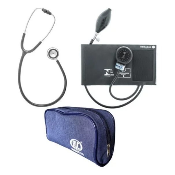 Conjunto Esfigmomanômetro + Estetoscópio Com Bic Cor Cinza