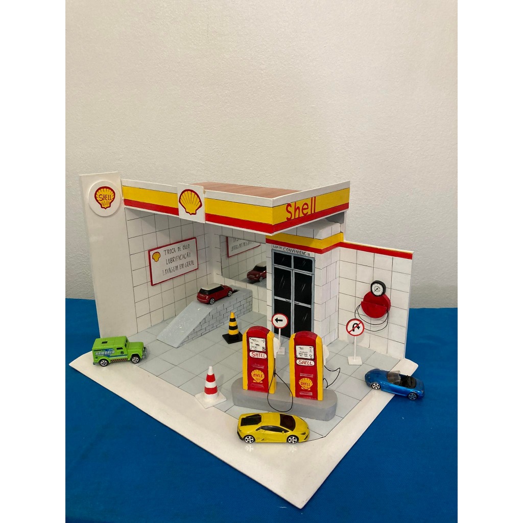 Postinho para Brincar em MDF , Brinquedo para Carrinhos Hot Wheels . Posto Decorado