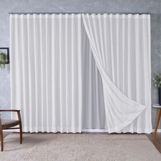 Cortina Trilho Suíço Duplo Voil de Linho + Forro Blackout 4,00 x 2,30/2,40/2,50/2,60/2,70/2,80 Alto Padrão em Oferta na Shopee